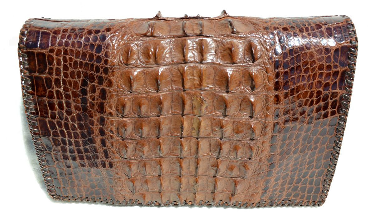 はぐ❁⃘*.゜(SKIN/ スキン) Reversible Bag ブラウン Dramatic 1930's-40's Brown HORNBACK Alligator Skin Clutch Bag