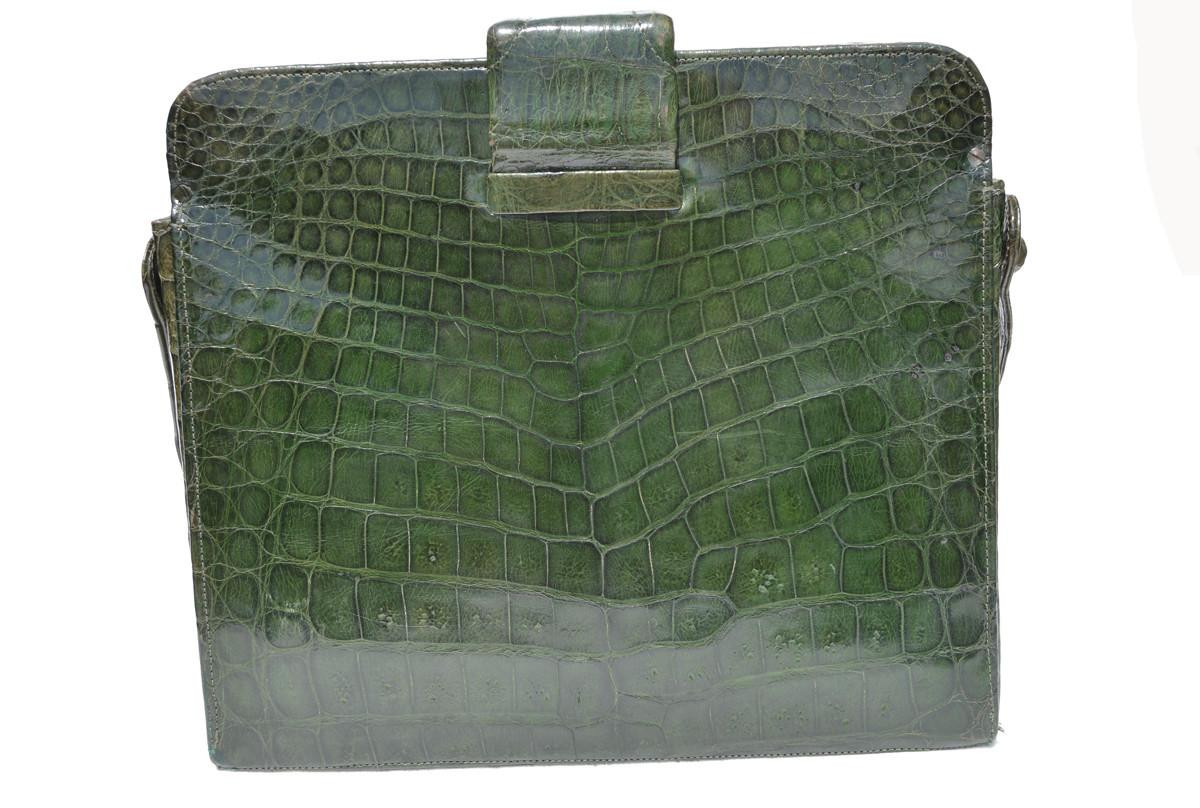 Dark OLIVE GREEN 1940's-50's CROCODILE Skin Handbag - Argentina