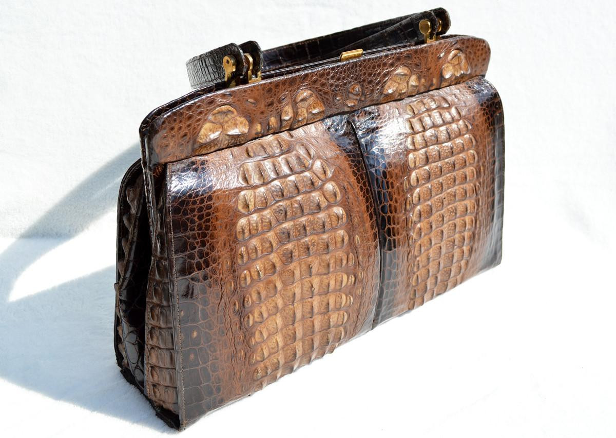 Dramatic XL Chocolate 1980's Double HORNBACK Crocodile Skin