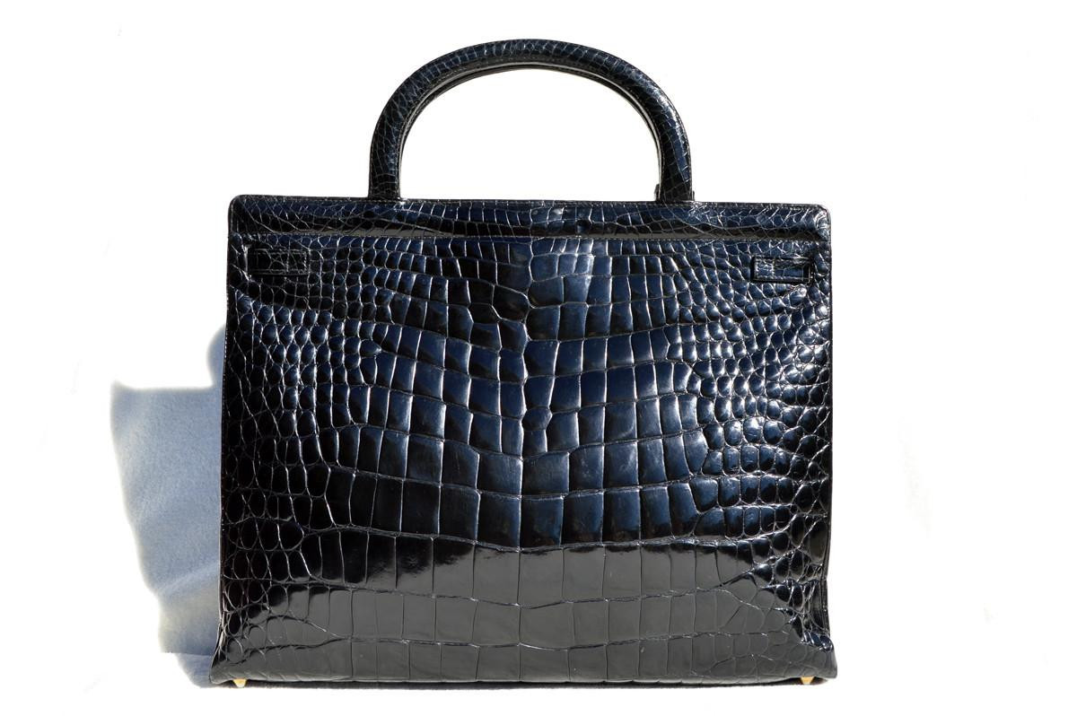 XXL 15 x 12 1990's Jet Black CROCODILE POROSUS Belly Skin KELLY