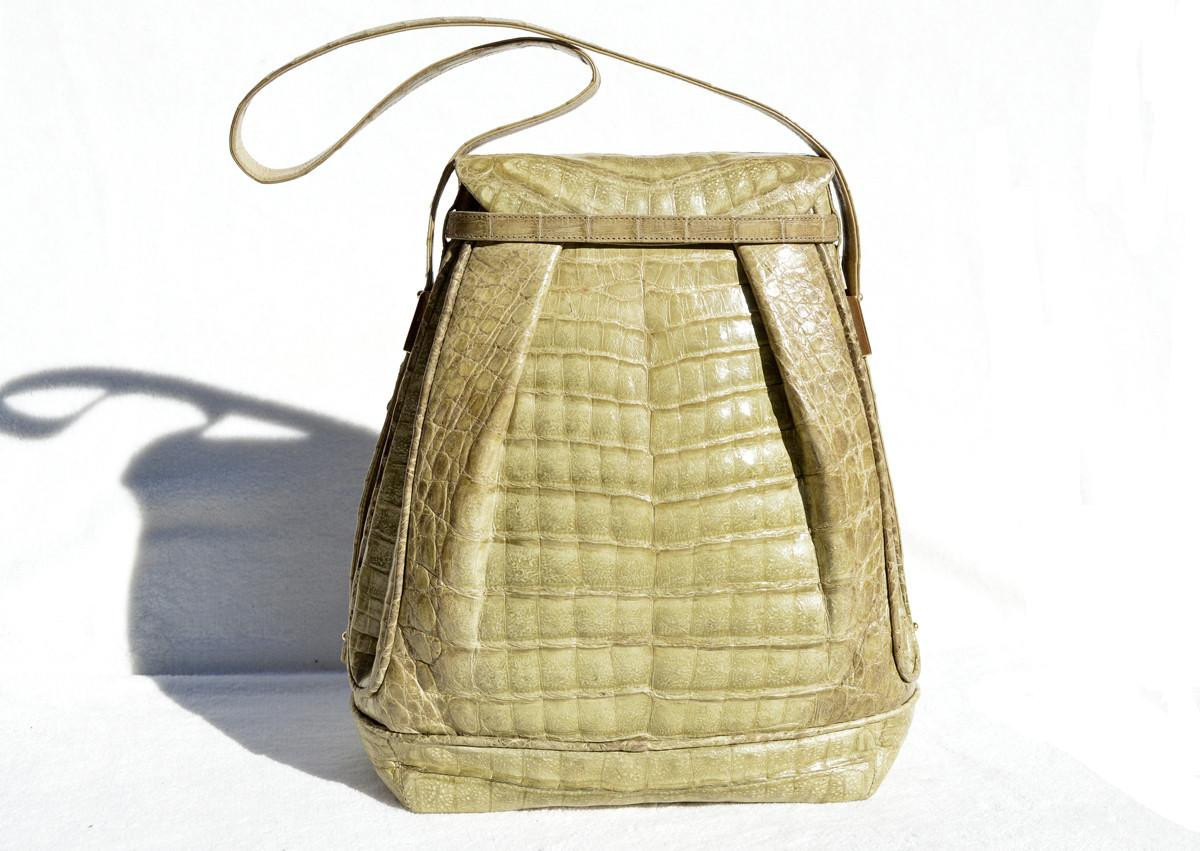 ALFRED ROTH 1980's-90's Sage GREEN CROCODILE Skin Shoulder Bag