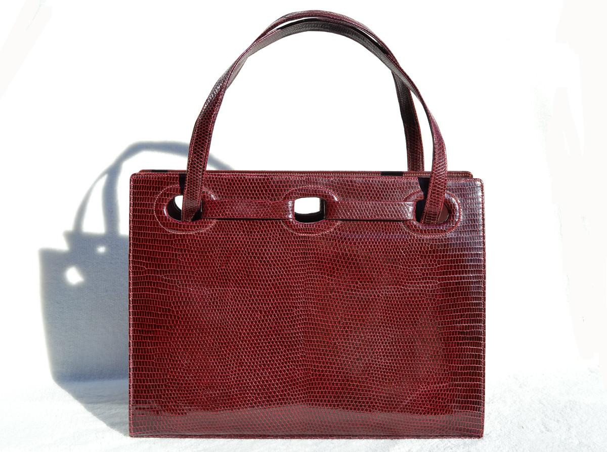 OXBLOOD Red 1960's MARTIN VAN SCHAAK Lizard Skin Handbag - TIGER