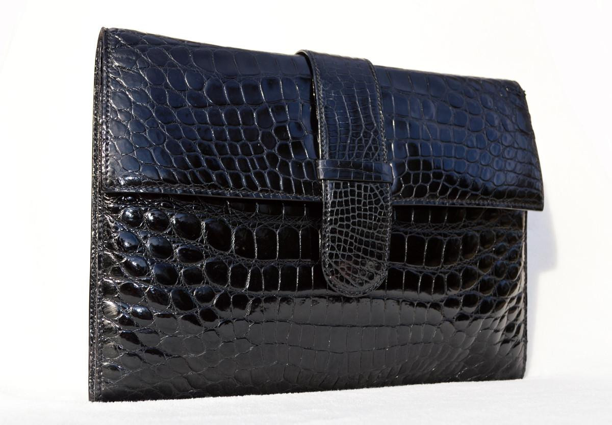 MGR STILE EMMEGIERRE ITALY クロコダイル風　バッグ　R Stunning XL 1990's Jet BLACK CROCODILE Belly Skin CLUTCH Shoulder