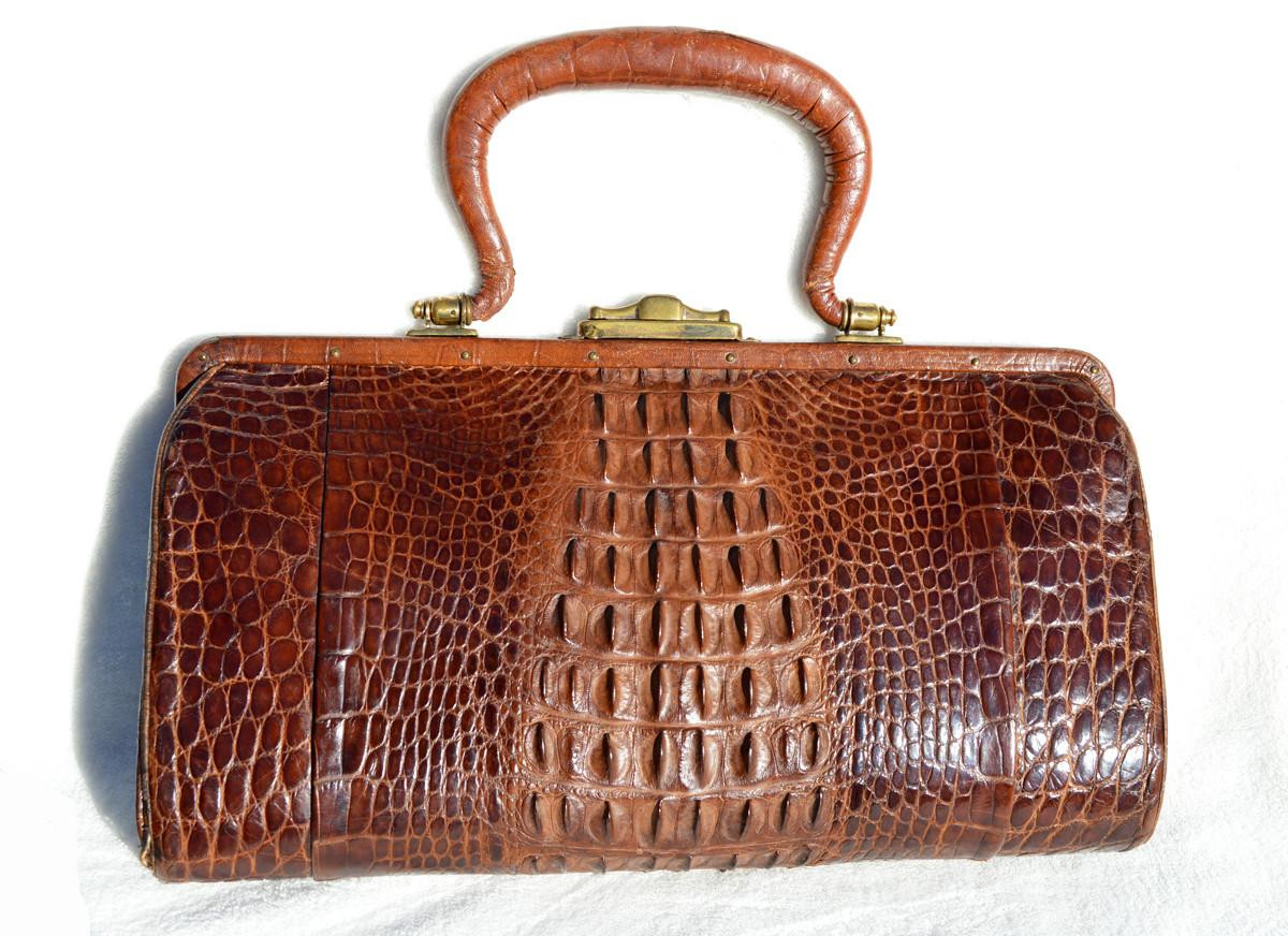 Brown Early 1900's Antique Edwardian HORNBACK Alligator Skin