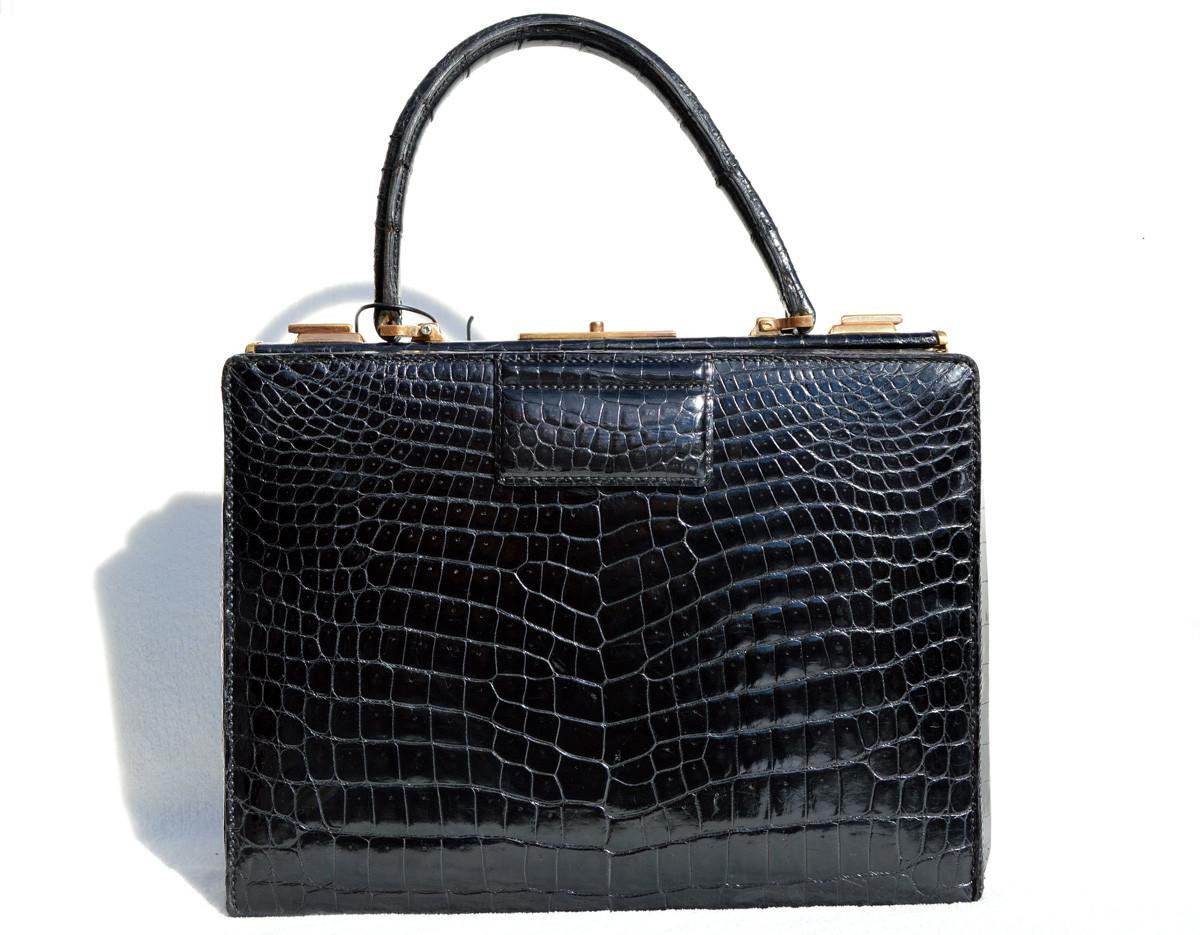 XXL Stunning 1960's MORABITO Paris Jet Black CROCODILE Porosus