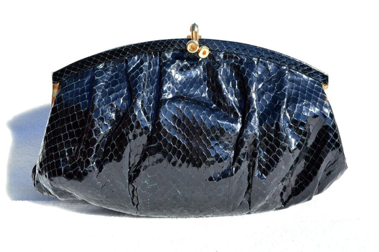 1970's-80's BLACK Susan Gail COBRA Snake Skin CLUTCH