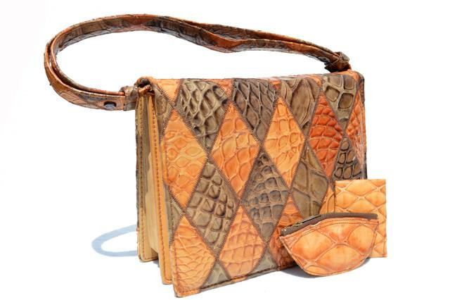 RARE Cognac & Taupe 1950's-60's Patchwork Anteater Skin Shoulder