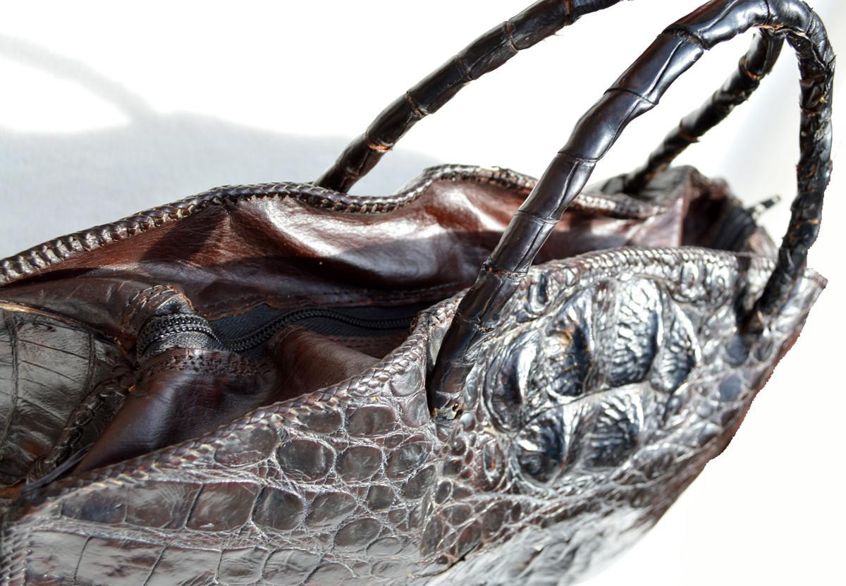HUGE Black 1940's Hornback Crocodile Skin Carry-On Bag Luggage