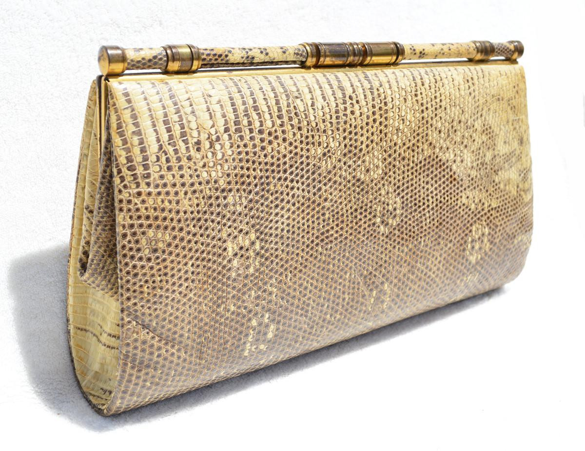 Large Pale Yellow & Brown 1950's-60's MONITOR (Ring) Lizard Skin