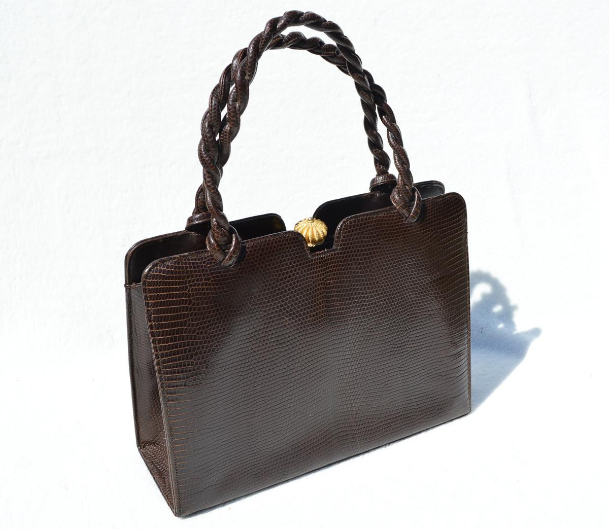 Chocolate Brown MARTIN VAN SCHAAK 1950's-60's Lizard Skin Handbag