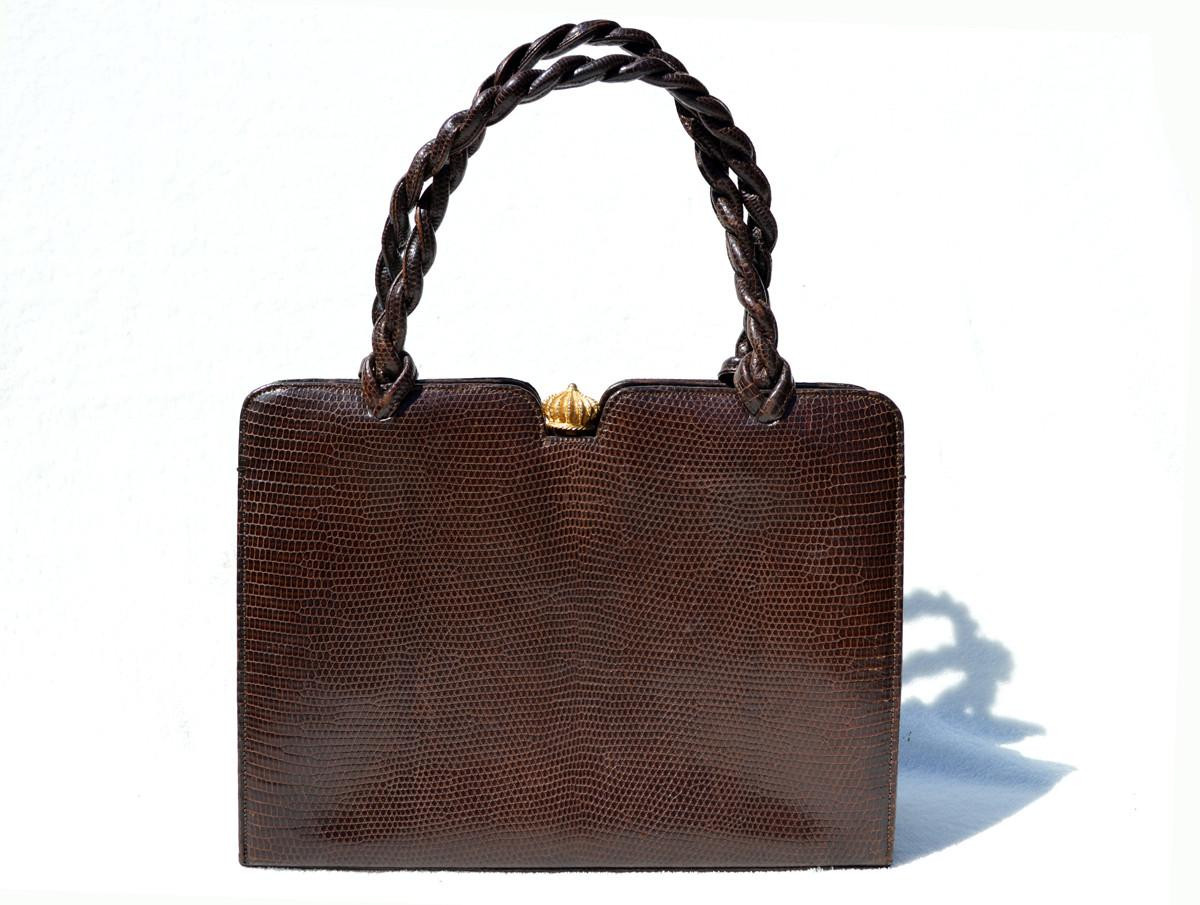 Chocolate Brown MARTIN VAN SCHAAK 1950's-60's Lizard Skin Handbag