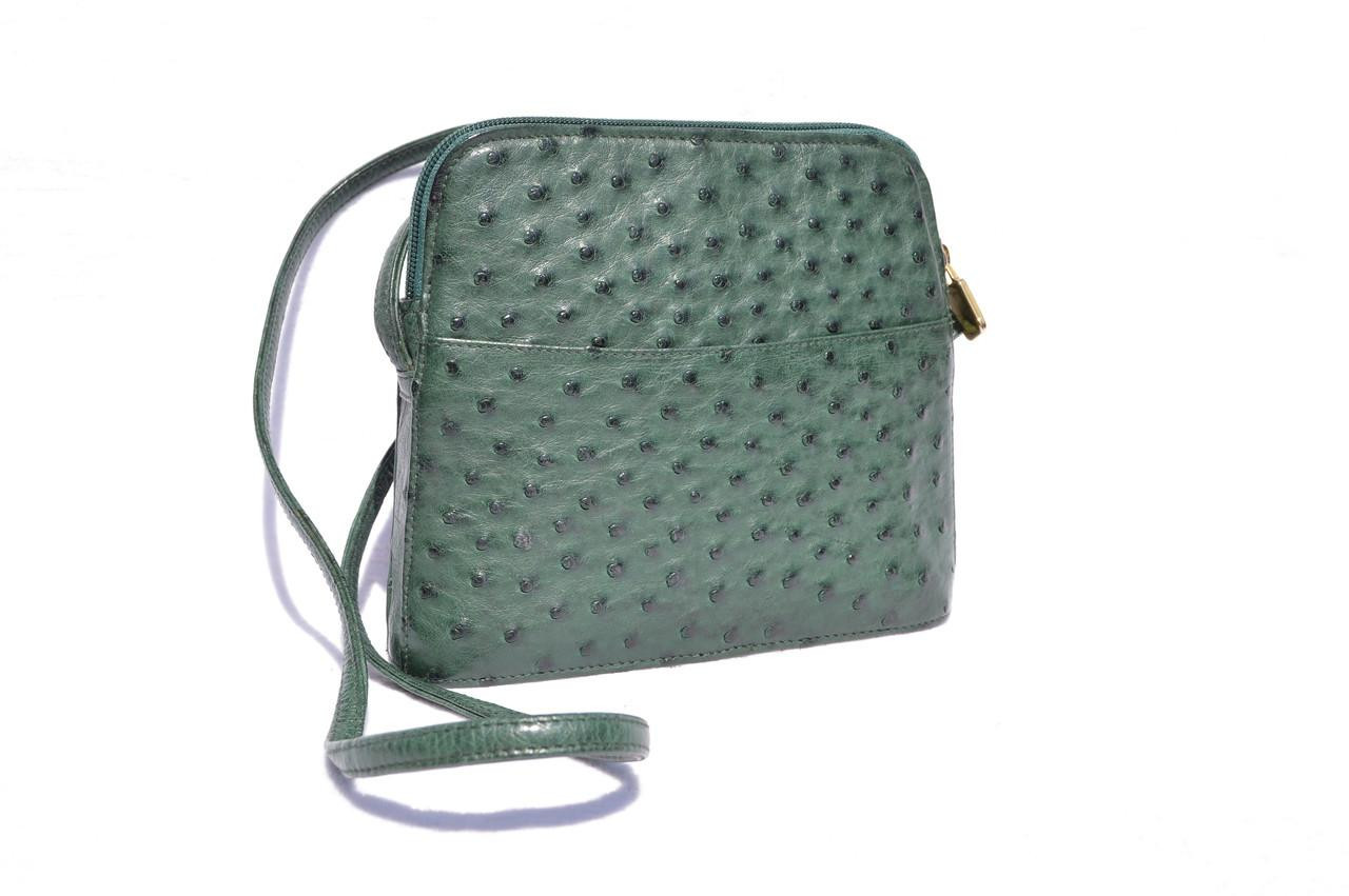 Dark GREEN Early 2000's Ostrich Skin Cross Body Shoulder Bag
