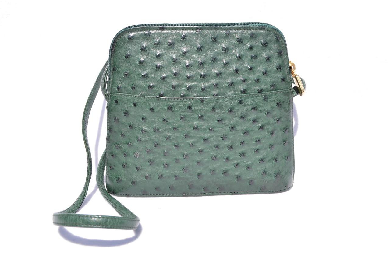 Dark GREEN Early 2000's Ostrich Skin Cross Body Shoulder Bag