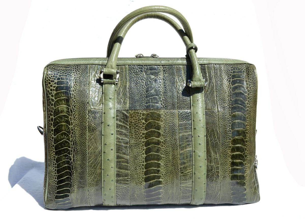 XXL 17 x 12 Moss GREEN 1990's-2000's Ostrich Leg Skin Handbag