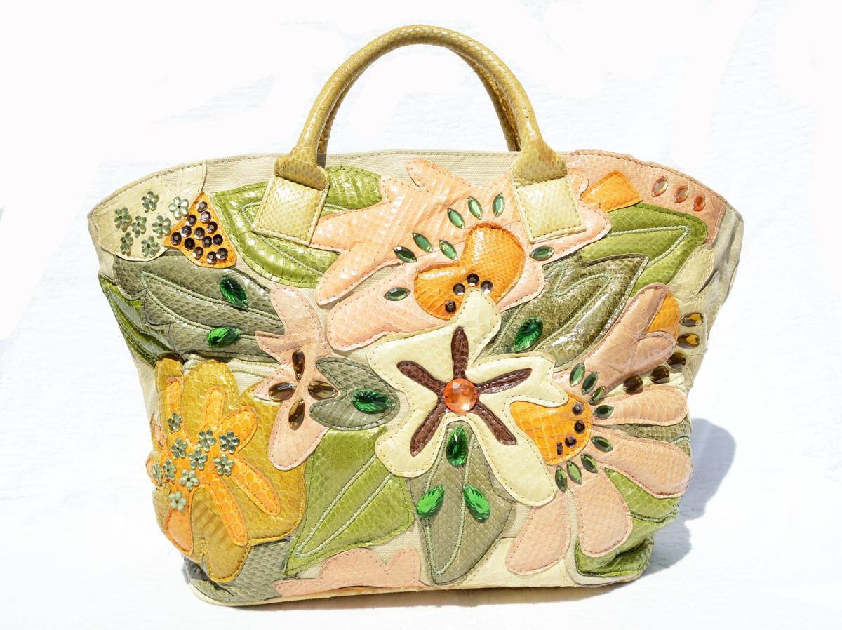2000's XL BRACCIALINI Abstract JEWELED Floral PYTHON Snake Skin