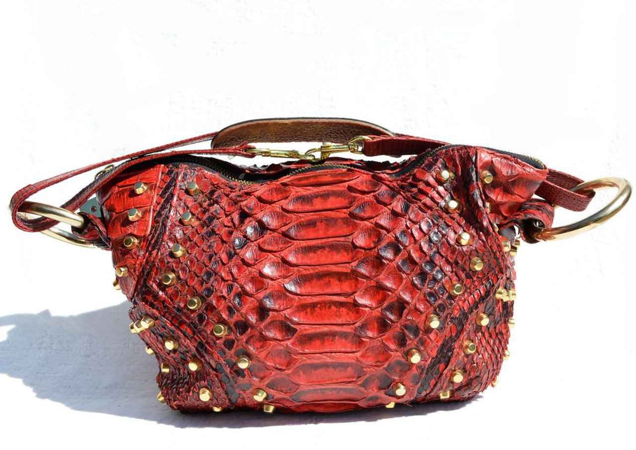 ROCKSTAR 1990's RED Studded PYTHON Snake Skin Shoulder Bag