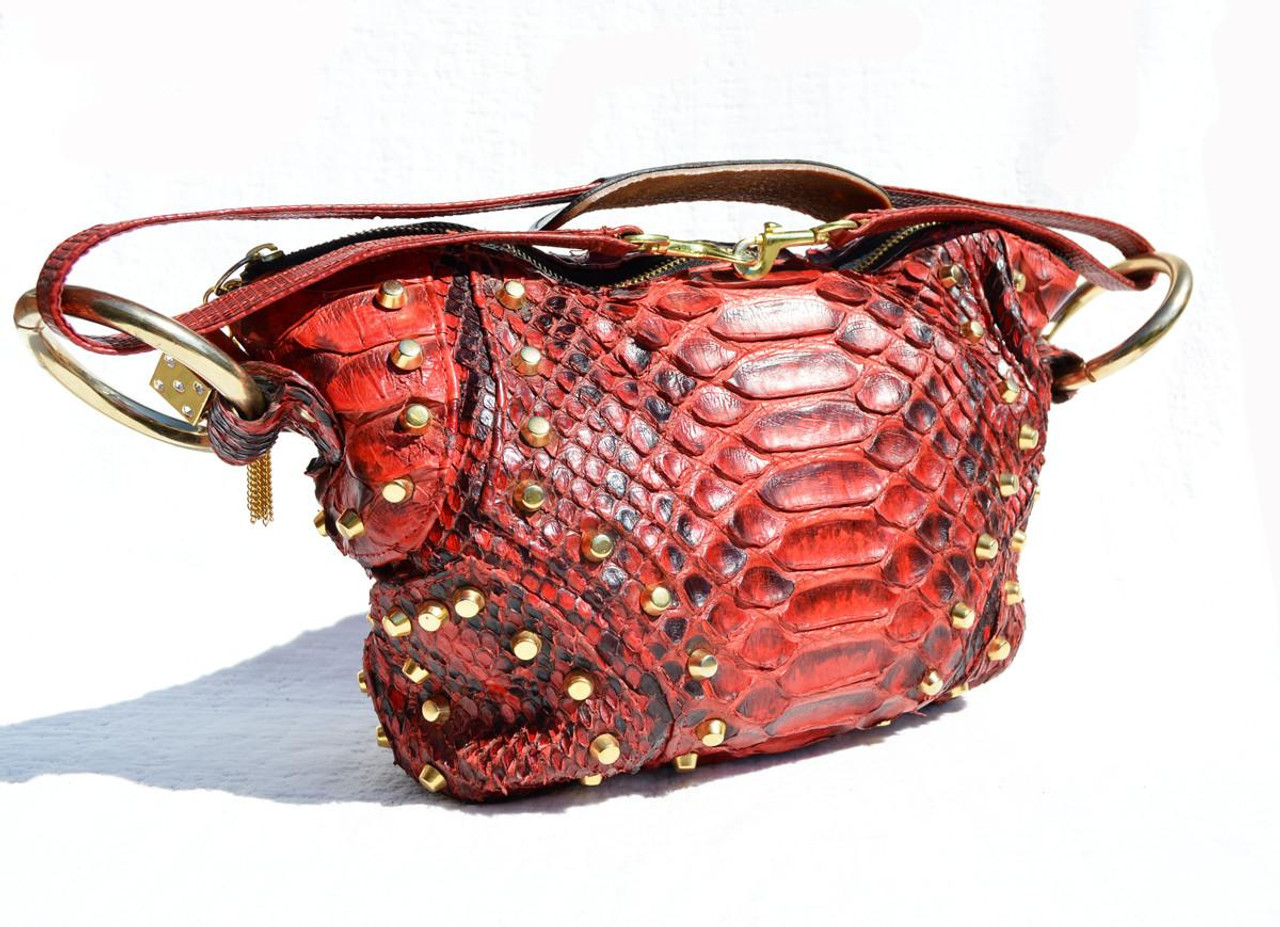 バッグ 90's old stone  bag puck ROCKSTAR 1990's RED Studded PYTHON Snake Skin Shoulder Bag