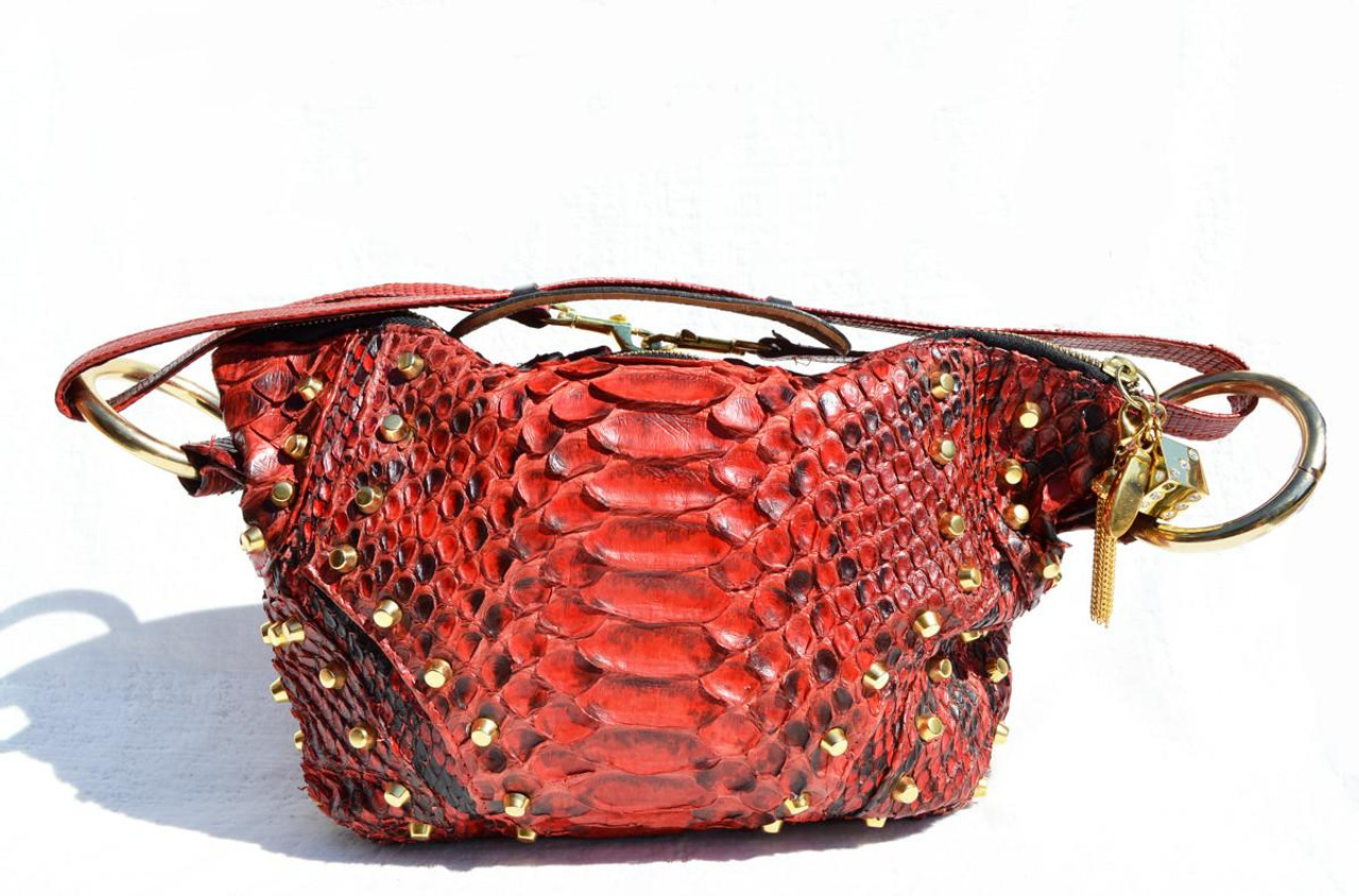 【NONCODE】Ratian Vintage Studded Shoulder Bag ROCKSTAR 1990's RED Studded PYTHON Snake Skin Shoulder Bag