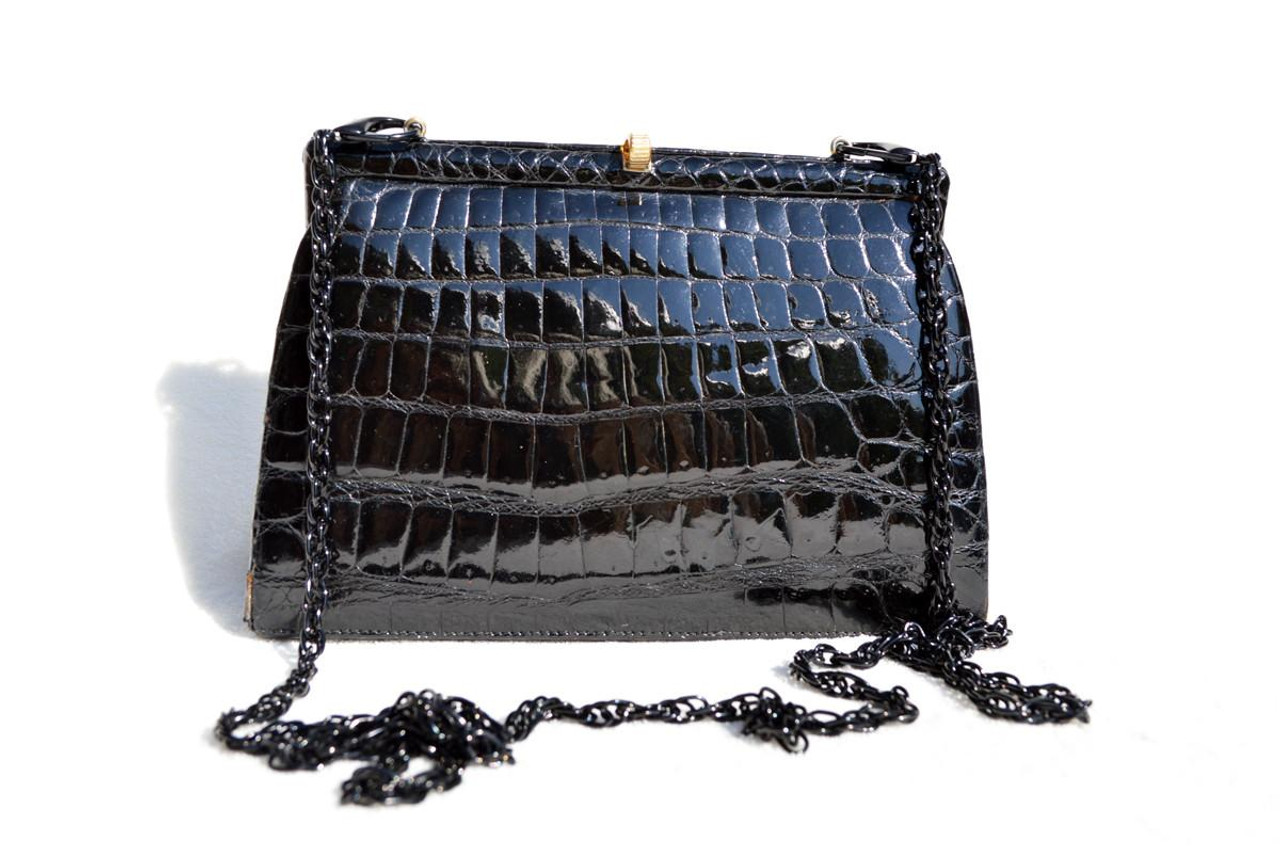 SAKS Fifth Avenue 1950's-60's Black CROCODILE Skin Clutch