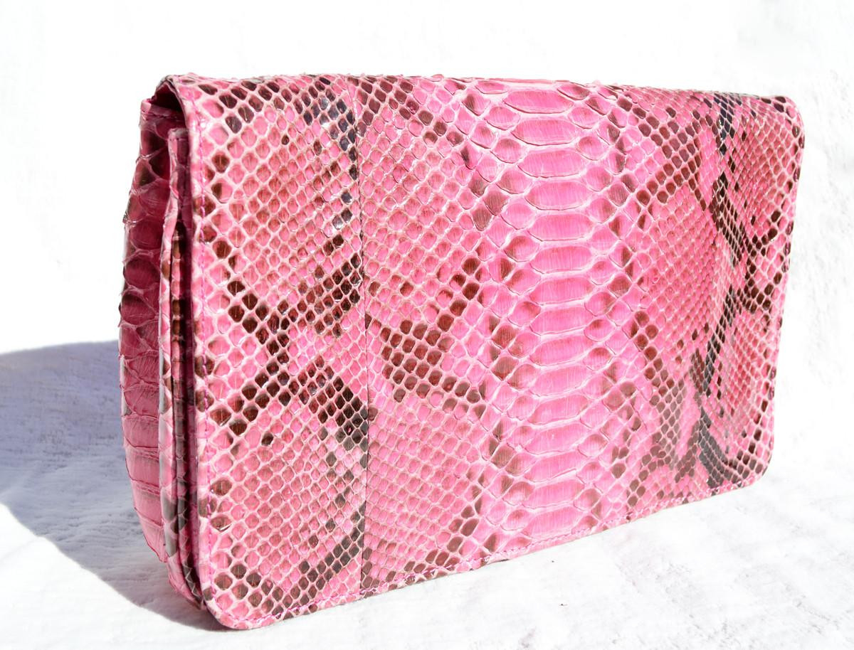 バッグ 00s Archive Y2K Snake Python leather bag XL Early 2000's Fuschia PINK PYTHON Snake Skin Clutch Bag - Maia N