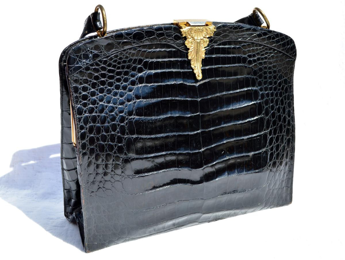 Amazing ROSENFELD 1950's-60's BLACK Alligator Belly Skin Handbag