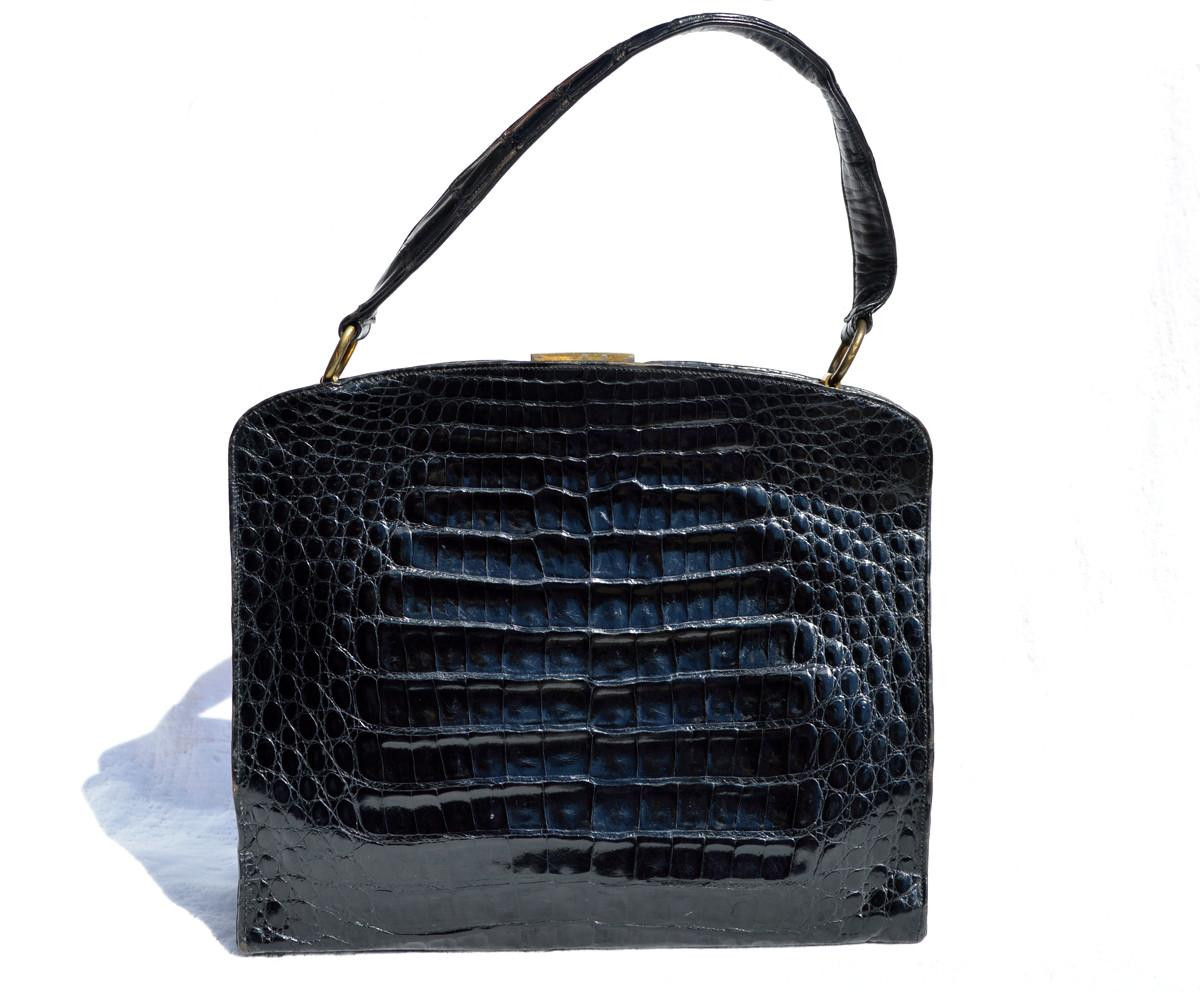 Amazing ROSENFELD 1950's-60's BLACK Alligator Belly Skin Handbag