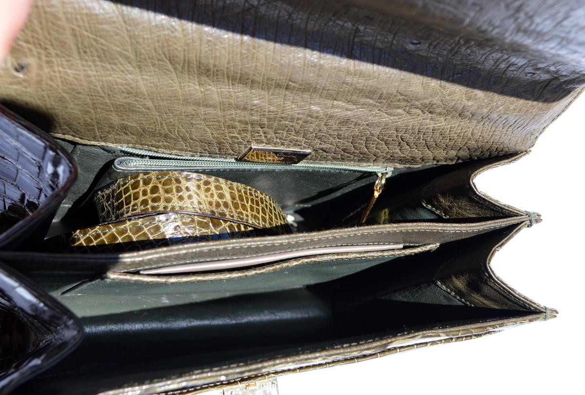 Stunning OLIVE GREEN 1990's CROCODILE Porosus Skin Handbag