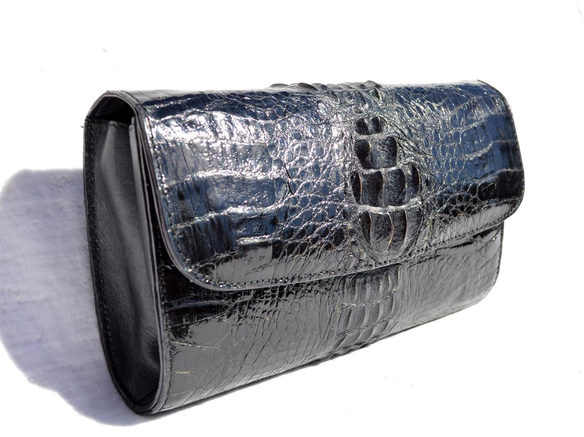 KAIYOクロコダイルレザーバック Jet BLACK 1990's Hornback CROCODILE Skin Shoulder Bag Clutch