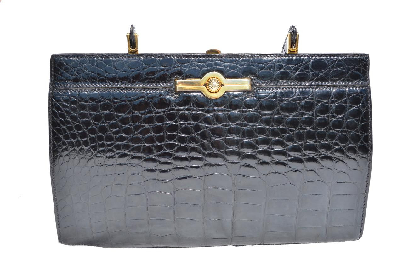 Classic 1950s-60's Jet Black SAKS FIFTH AVENUE Alligator