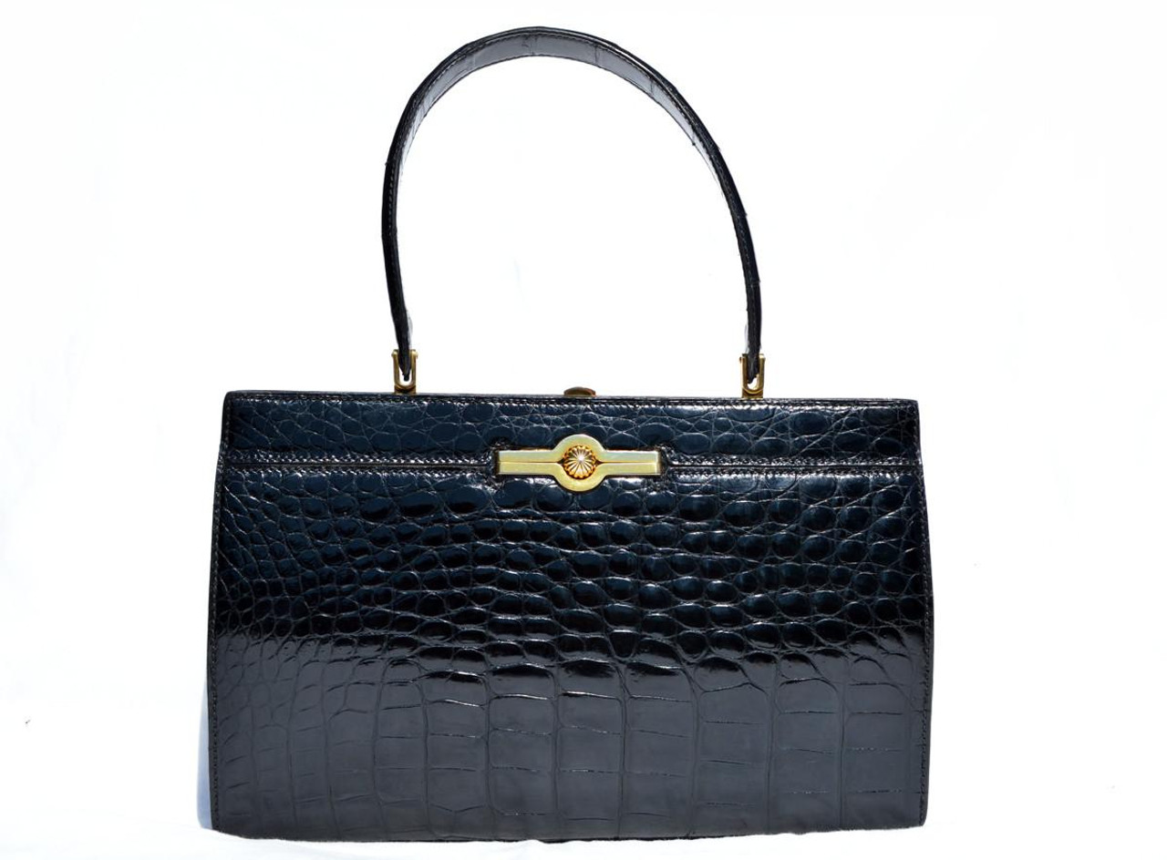 Classic 1950s-60's Jet Black SAKS FIFTH AVENUE Alligator