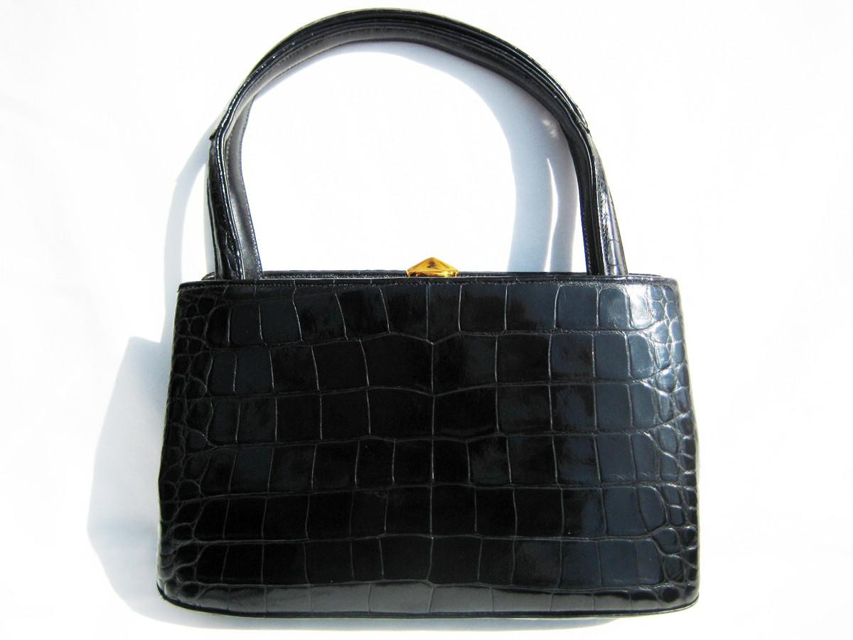 Petite 1950's-60's Jet Black RENDL Alligator Skin Handbag