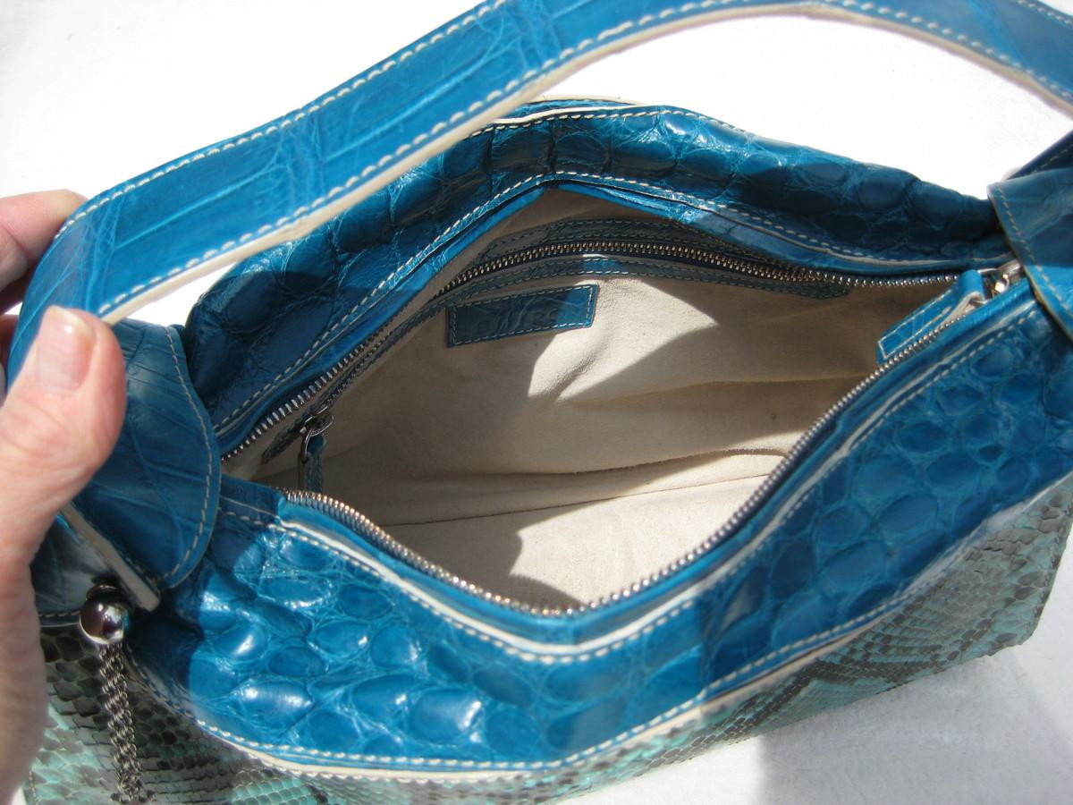 XXL Early 2000's TURQUOISE CROCODILE & PYTHON Snake Skin Satchel