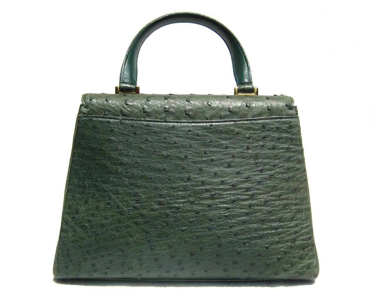 Dark GREEN 1990's-2000's Ostrich Skin Handbag SATCHEL - Vintage Skins