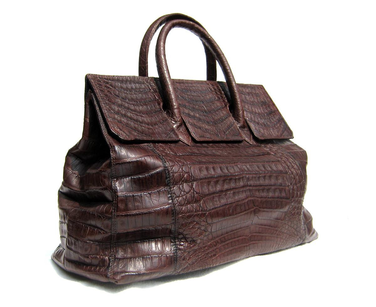 Early 2000's XL 20 x 11 ESPRESSO Brown Crocodile Belly Skin