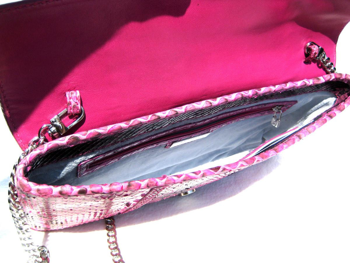 XL Early 2000's Fuchsia PINK PYTHON Snake Skin Clutch Shoulder Bag