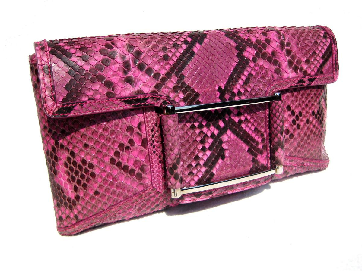バッグ 00s Archive Y2K Snake Python leather bag XL Early 2000's Fuchsia PINK PYTHON Snake Skin Clutch Shoulder Bag