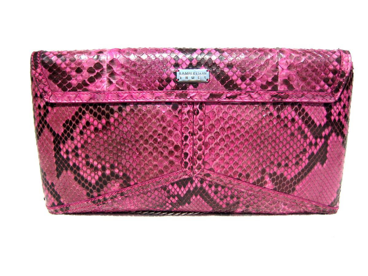 XL Early 2000's Fuchsia PINK PYTHON Snake Skin Clutch Shoulder Bag