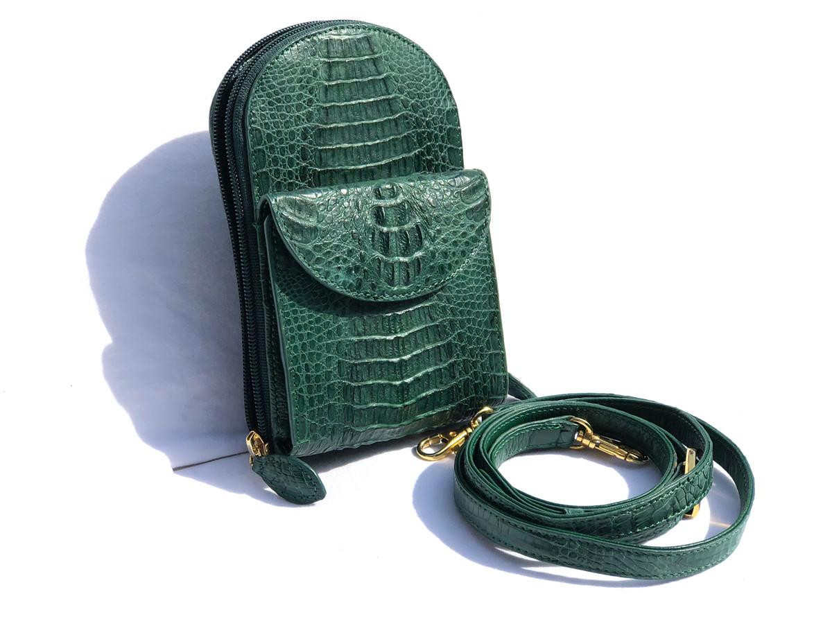 Eileen Kramer 1990's GREEN Hornback CROCODILE Crossbody Bag
