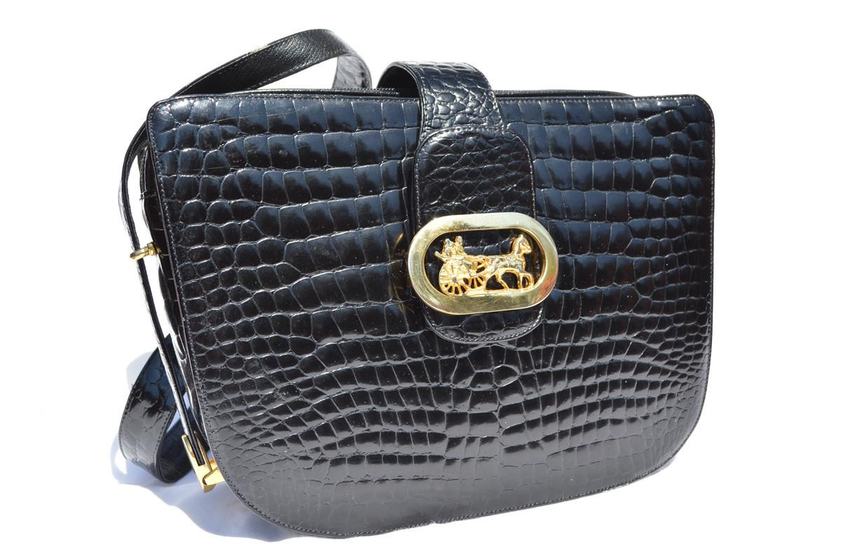 Gorgeous Jet Black 1950's-60's LOUISE FONTAINE Crocodile Bidente