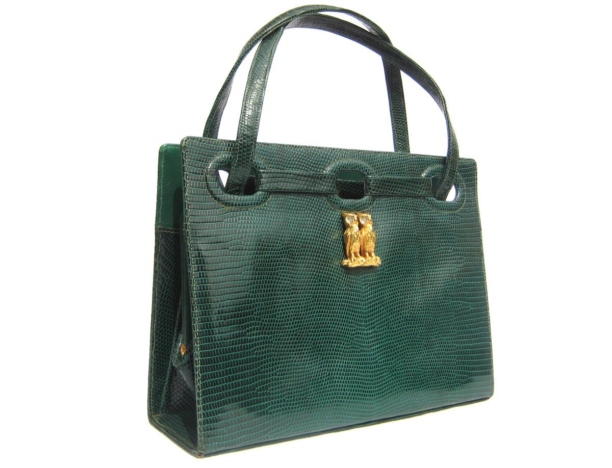 Stunning MARTIN VAN SCHAAK 1950's-60's GREEN Lizard Skin Handbag