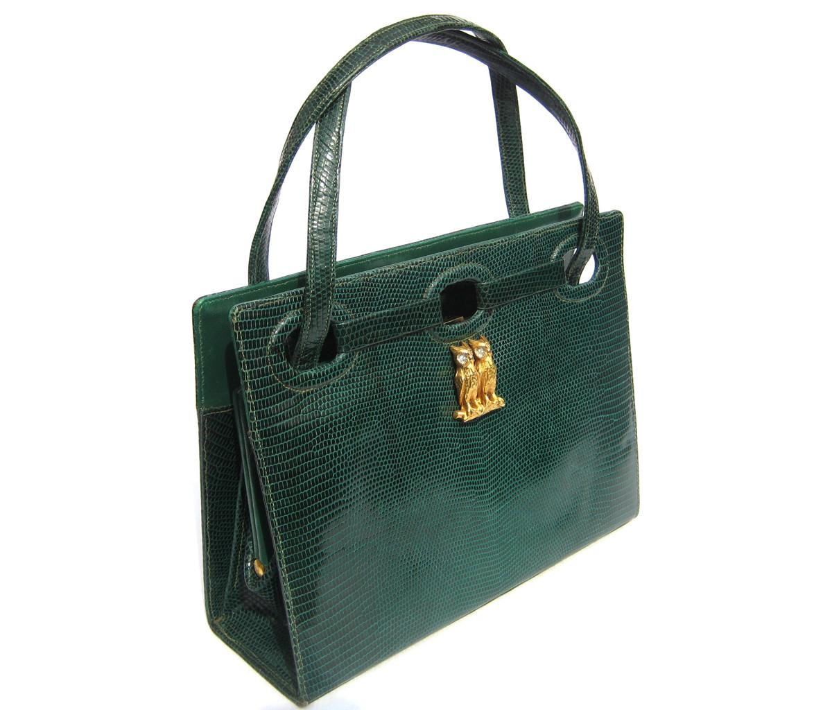 Stunning MARTIN VAN SCHAAK 1950's-60's GREEN Lizard Skin Handbag