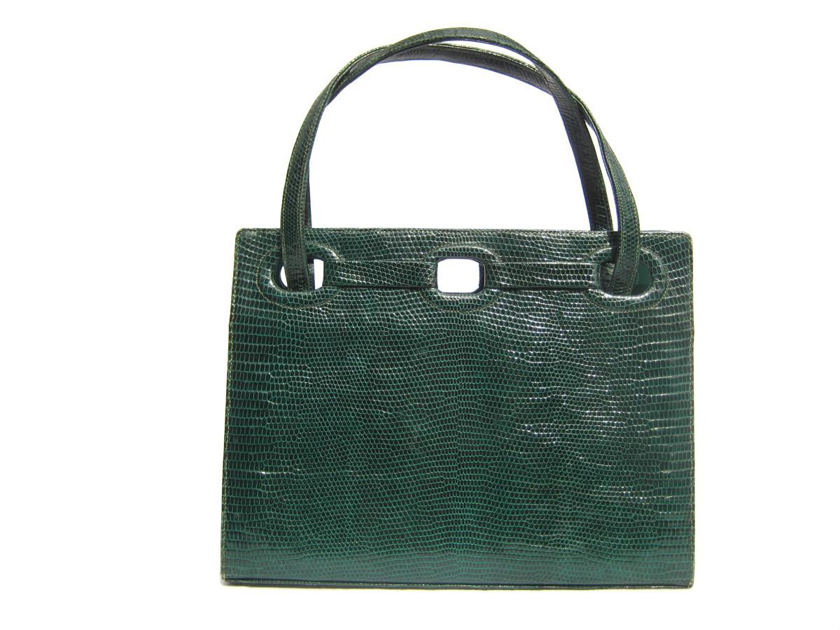 Stunning MARTIN VAN SCHAAK 1950's-60's GREEN Lizard Skin Handbag