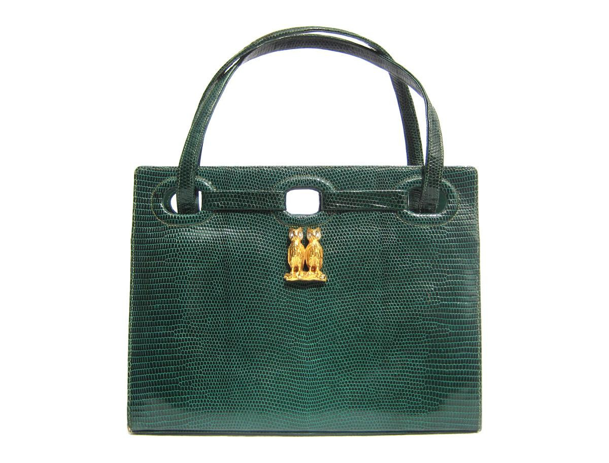 Stunning MARTIN VAN SCHAAK 1950's-60's GREEN Lizard Skin Handbag