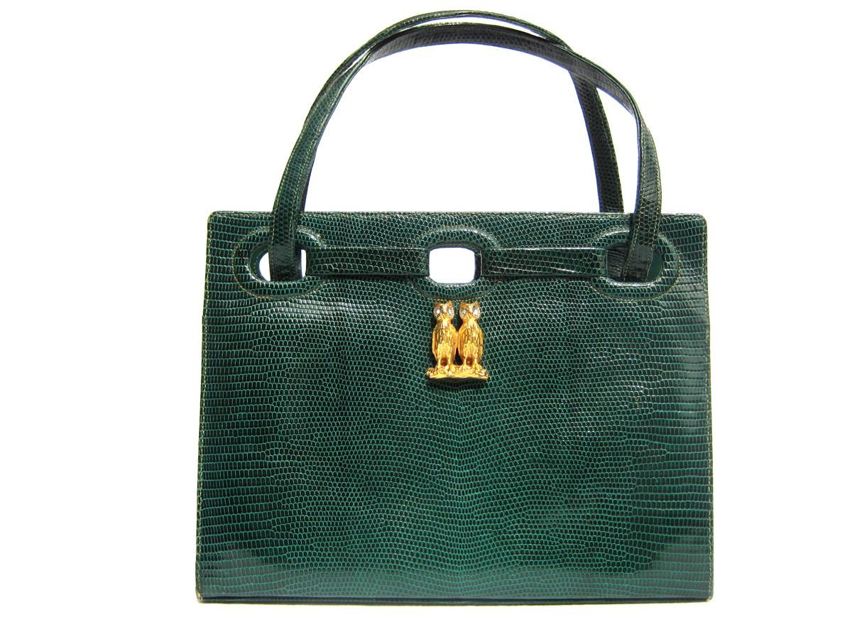 Stunning MARTIN VAN SCHAAK 1950's-60's GREEN Lizard Skin Handbag