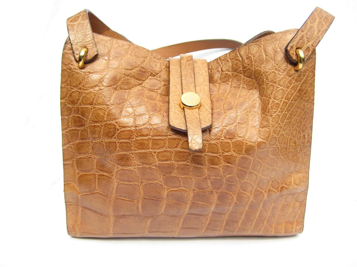 Early 2000's Matte BUTTERSCOTCH Crocodile Belly Skin Shoulder Bag