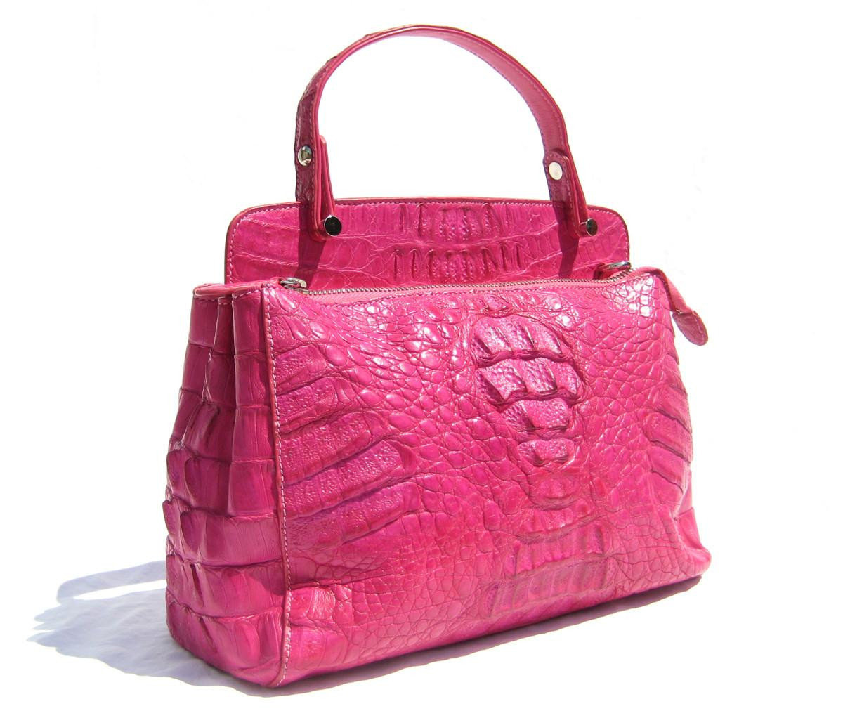 Early 2000's HOT PINK Hornback Crocodile Skin Satchel Shoulder Bag