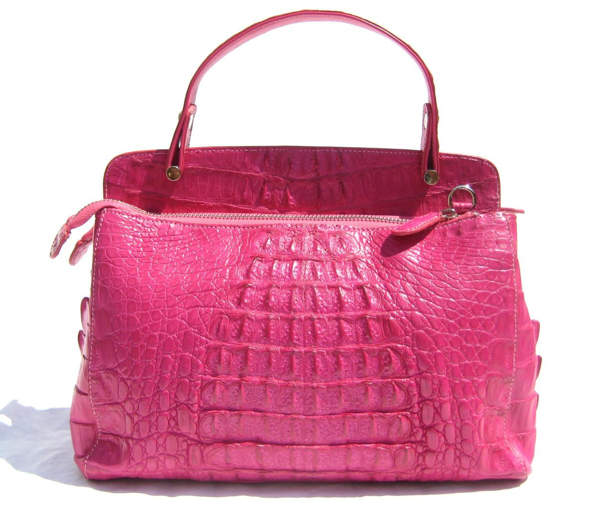 Early 2000's HOT PINK Hornback Crocodile Skin Satchel Shoulder Bag