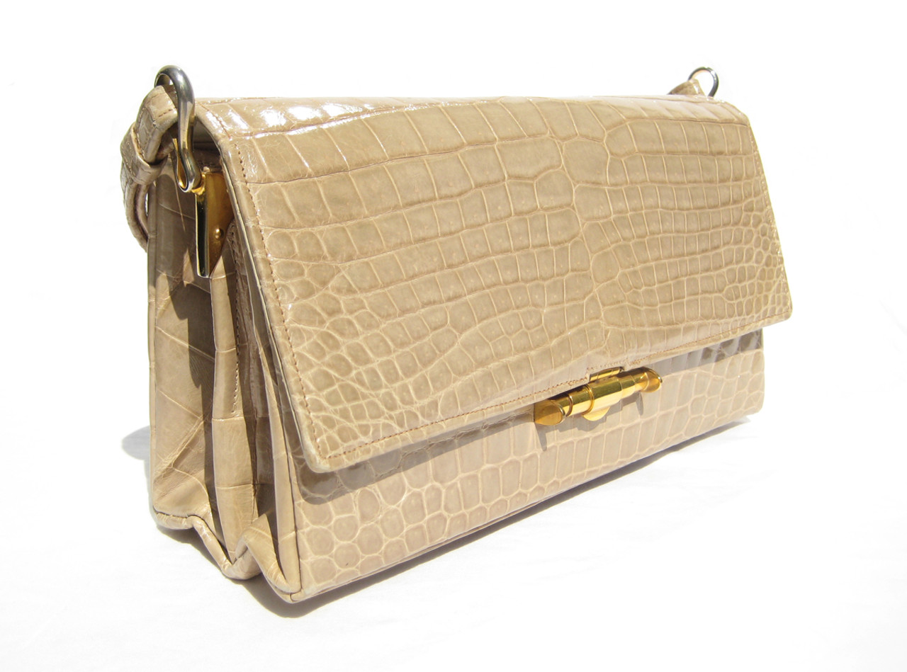 TAN w/hint of GREEN 1950's-60's CROCODILE POROSUS Handbag - HERMES ...