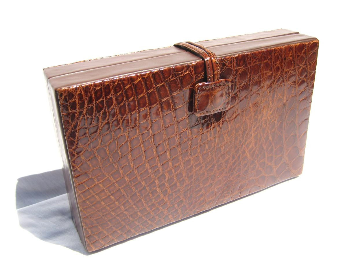 Beautiful RARE 1930's-40's Chestnut Brown CROCODILE Skin Jewelry