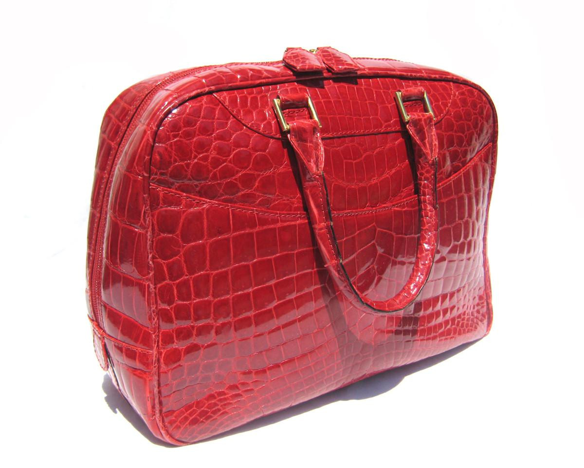 XXL Early 2000's RED Crocodile Belly Skin Handbag Shoulder Bag